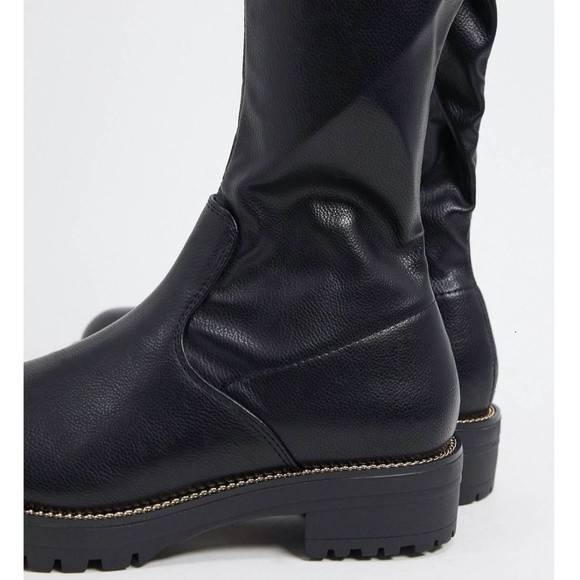 ASOS Design Kate Flat Over the Knee Faux Leather Black Boots - Size 6 - Picture 3 of 12